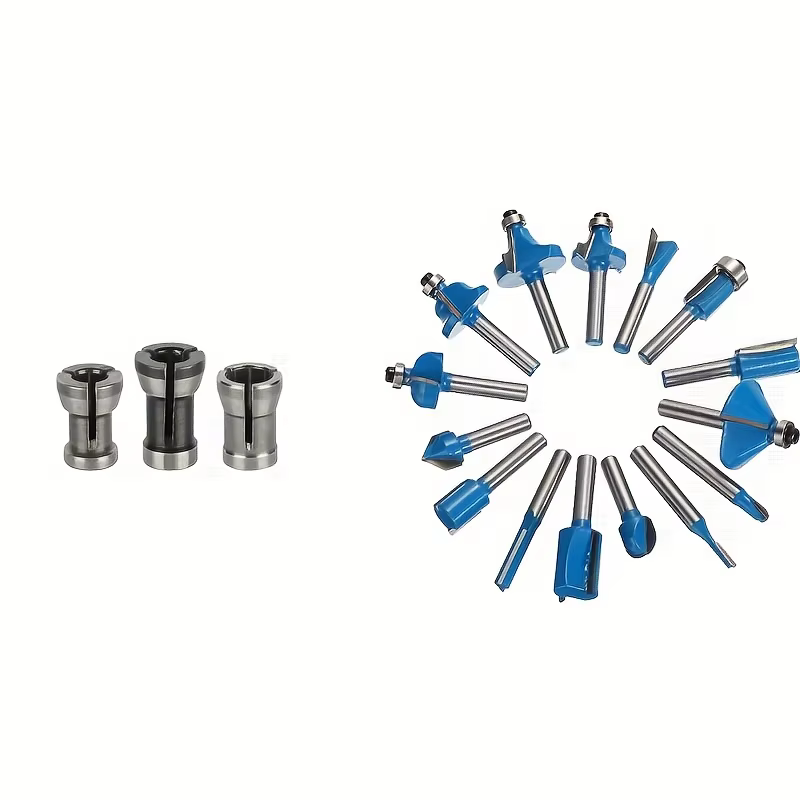 Jeu d'embouts de routeur professionnels 15 pièces 1/4 "avec 3 adaptateurs-outils de coupe du bois en