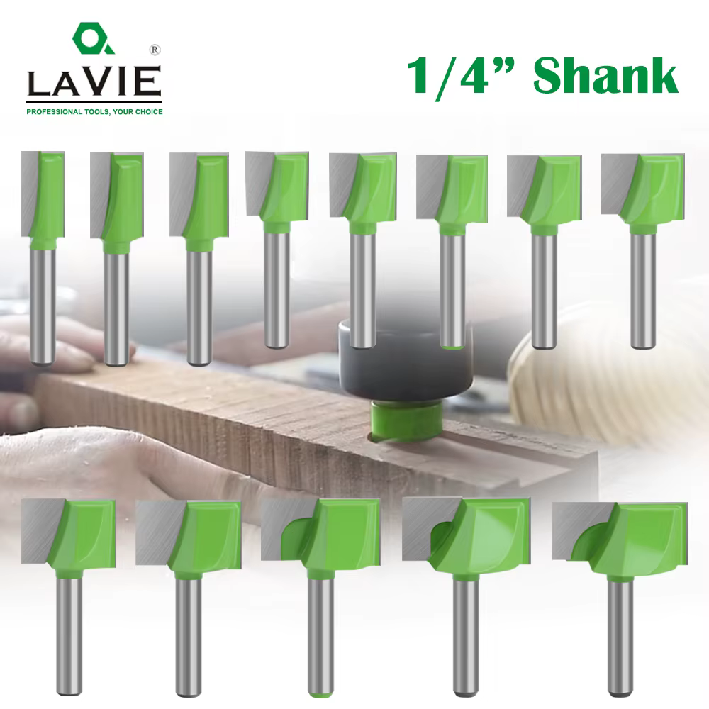 LAVIE Ensemble de fraises droites de nettoyage de fond à queue de 1/4 pouce pour machine à bois