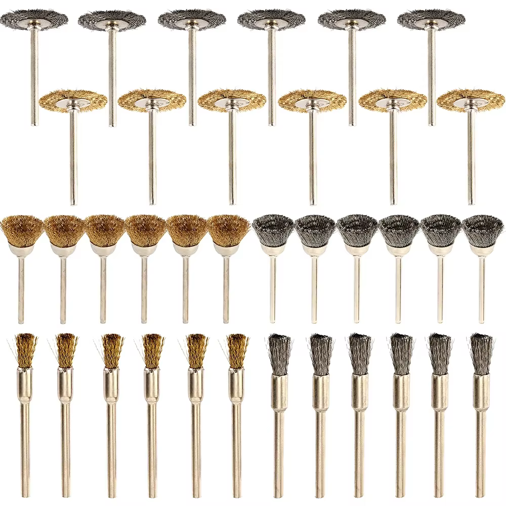 36 pièces brosse en laiton roues en fil d'acier brosses perceuse outils rotatifs polissage outils ro
