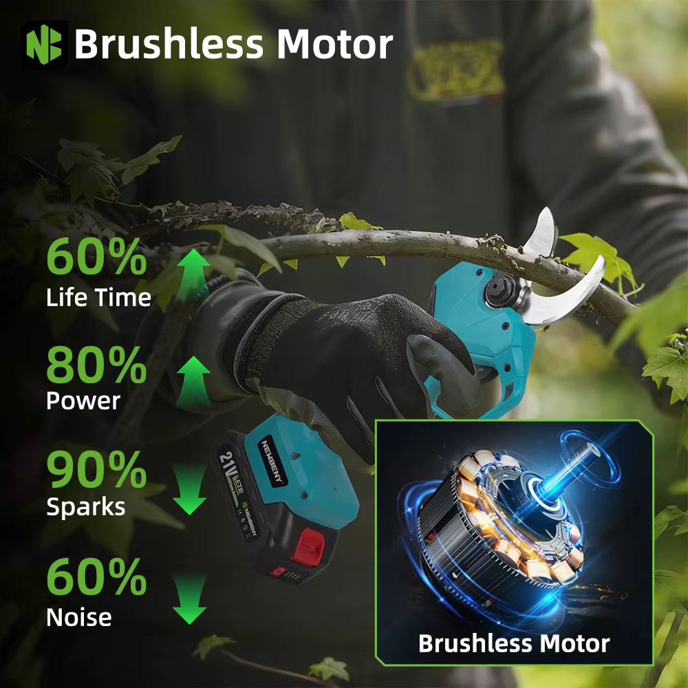 NewBeny – sécateur électrique sans balais, 2 vitesses, 65mm, cisaille pour arbres fruitiers, bonsaï,