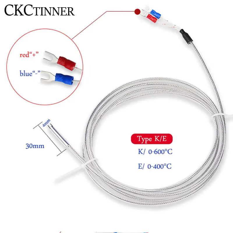 Thermocouple de Type K 4x30mm, 1/2/3/4/5M, Type de sonde, fil tressé blindé, capteur de température 