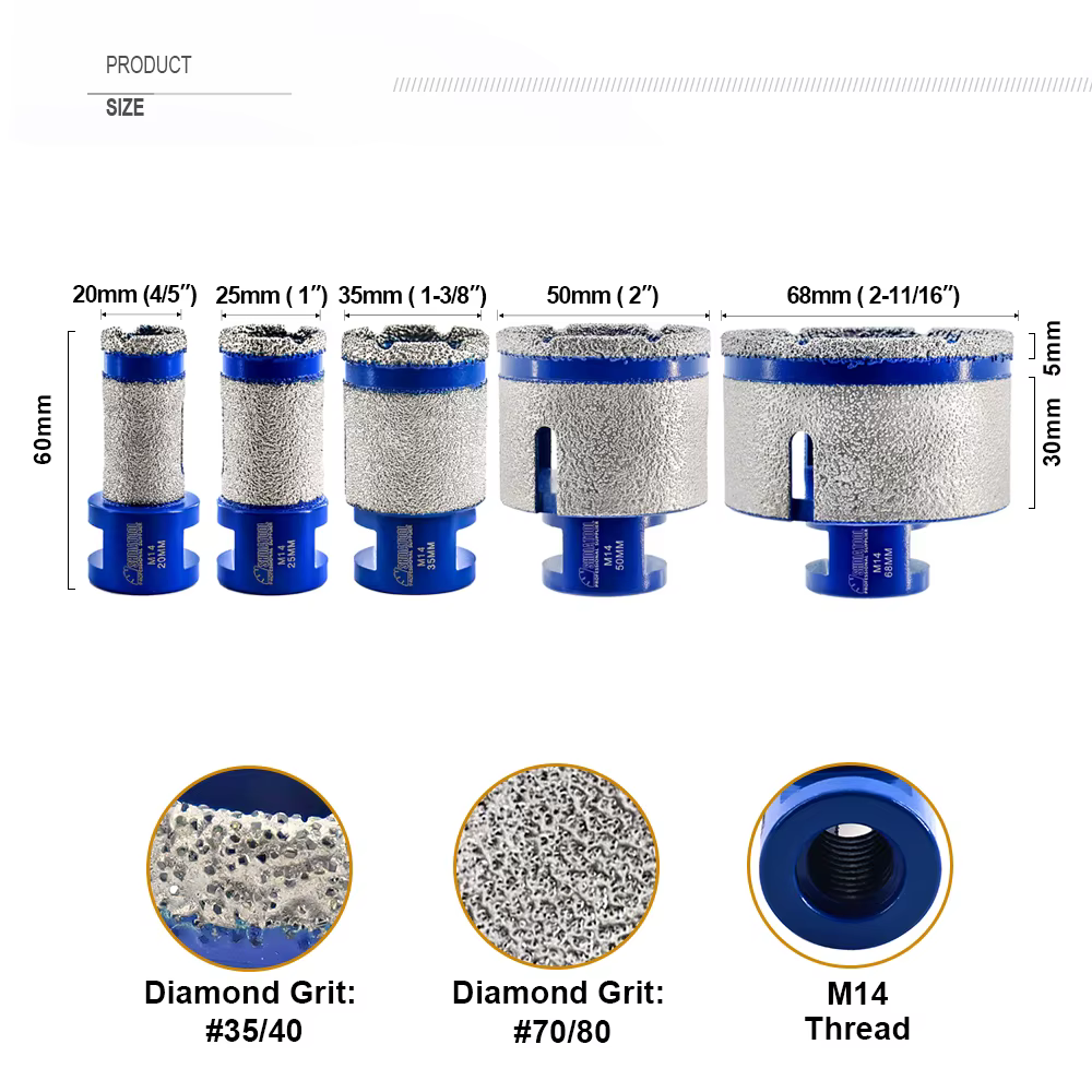 SHDIATOOL 1pc diamant forage doigt fraises 20/25/35/50/68mm façonnage meulage carreaux de céramique 