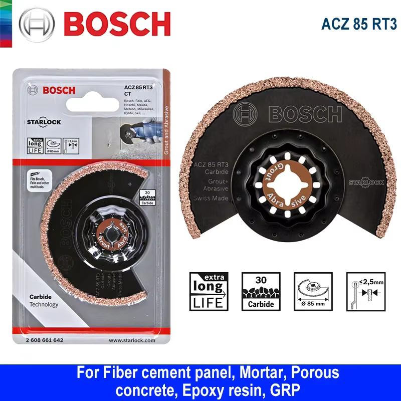 Bosch Starlock lame de scie oscillante ACZ 85 RT3 coulis en carbure + lames abrasives pour panneau d