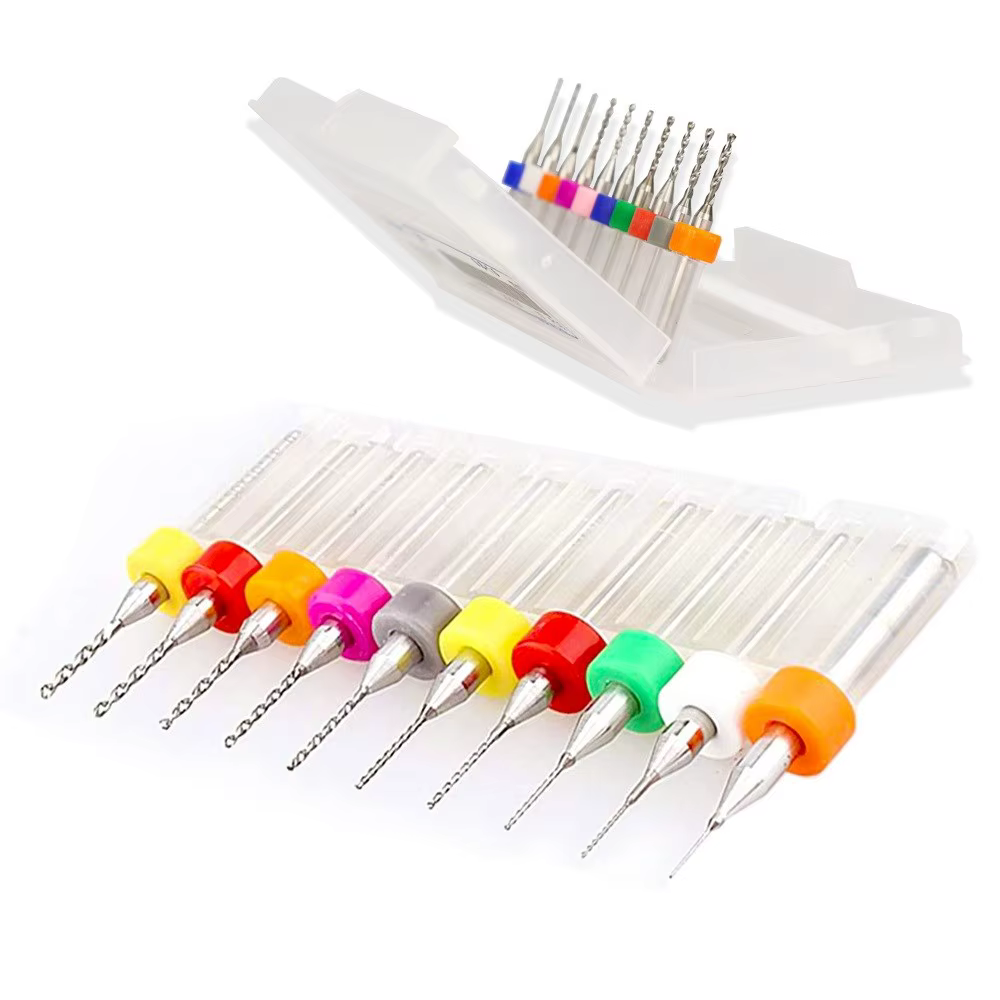 Mini CNC PCB Foret Set 10pcs 0.1-1.2mm Carbure Pistolet Foret 1/8 ''Tige pour PCB Circuit Imprimé Tr