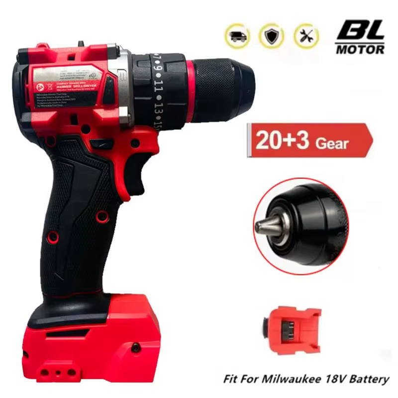 Pour Milwaukee 18V batterie perceuse électrique sans brosse 20 + 3 couple perceuse à percussion sans