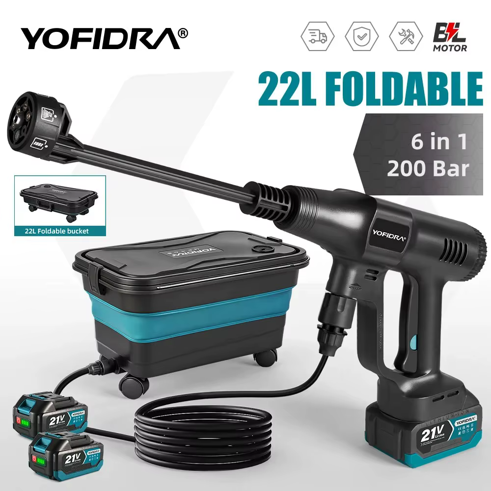 Pistolet de lavage haute pression sans fil YOFIDRA 200 bars avec seau, pistolet de pulvérisation éle