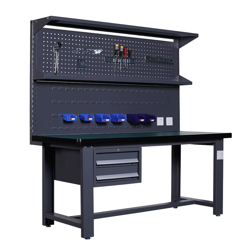 Banc d'atelier avec tiroir, établi robuste en métal, Table de rangement d'outils de Garage, banc de