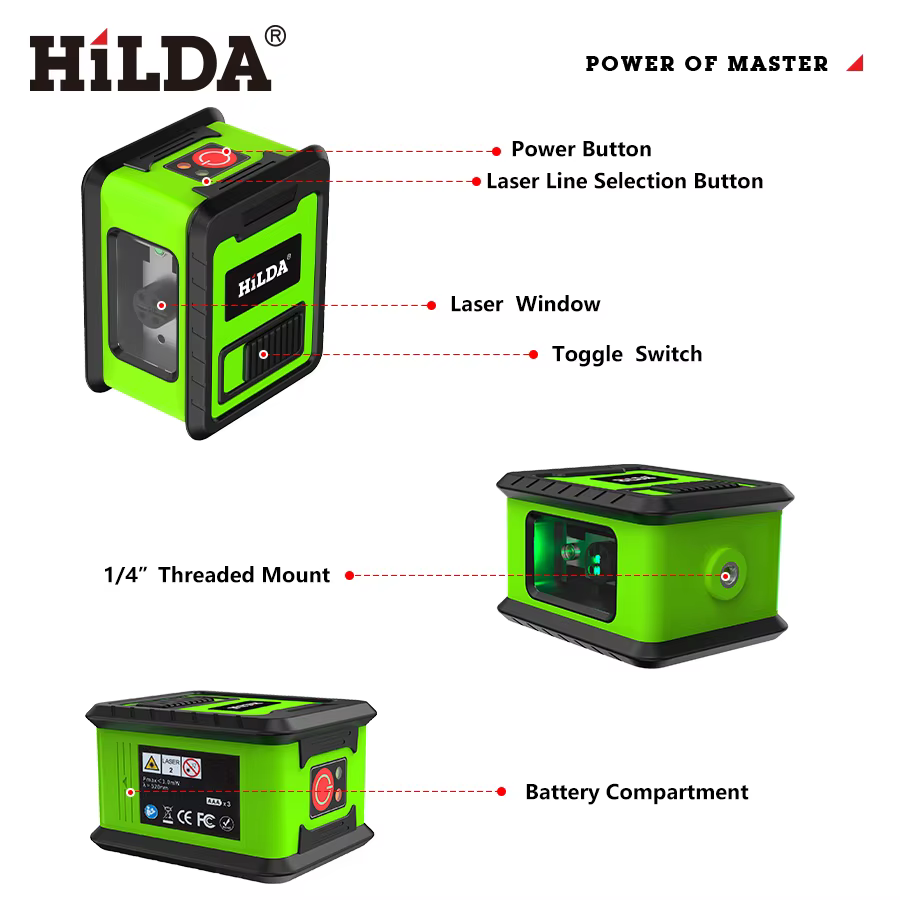 HILDA niveau Laser 2 lignes croix niveau vert Laser niveau Laser à niveau horizontal et vertical aut