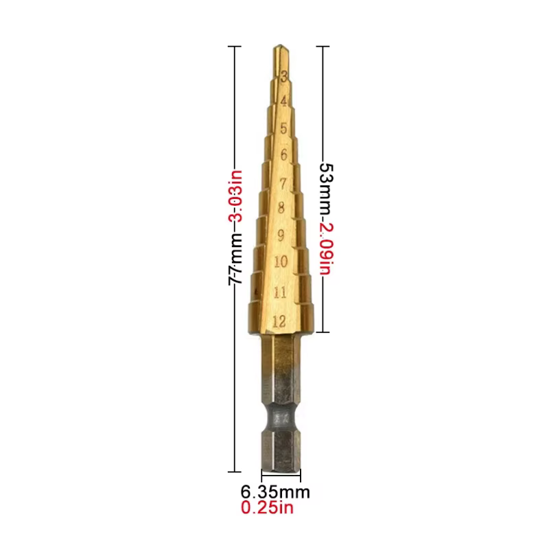 Perceuse étagée plaquée titane, tige hexagonale, rainure droite 3-12/4-12/4-20/4-32mm, perceuse pago