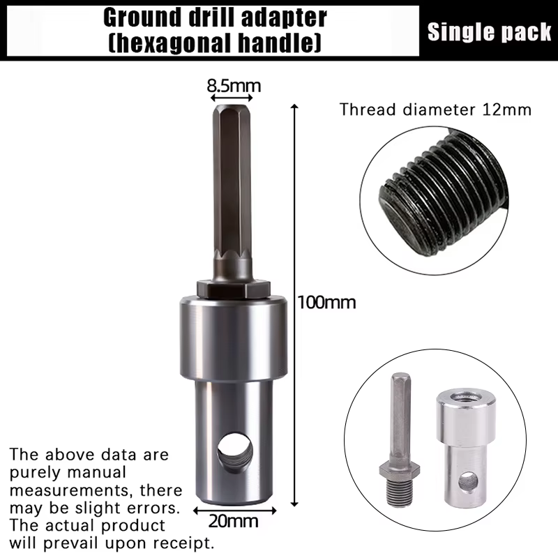 Adaptateur de tarière à 4 types d'interface, poignée ronde et hexagonale, pour perceuse, clé, martea
