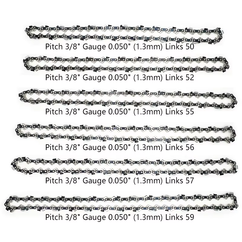 Chaîne pour tronçonneuse, pas 3/8 po, jauge 0,050 po, 1,3 mm, lame de scie à denture pleine, 59 mail