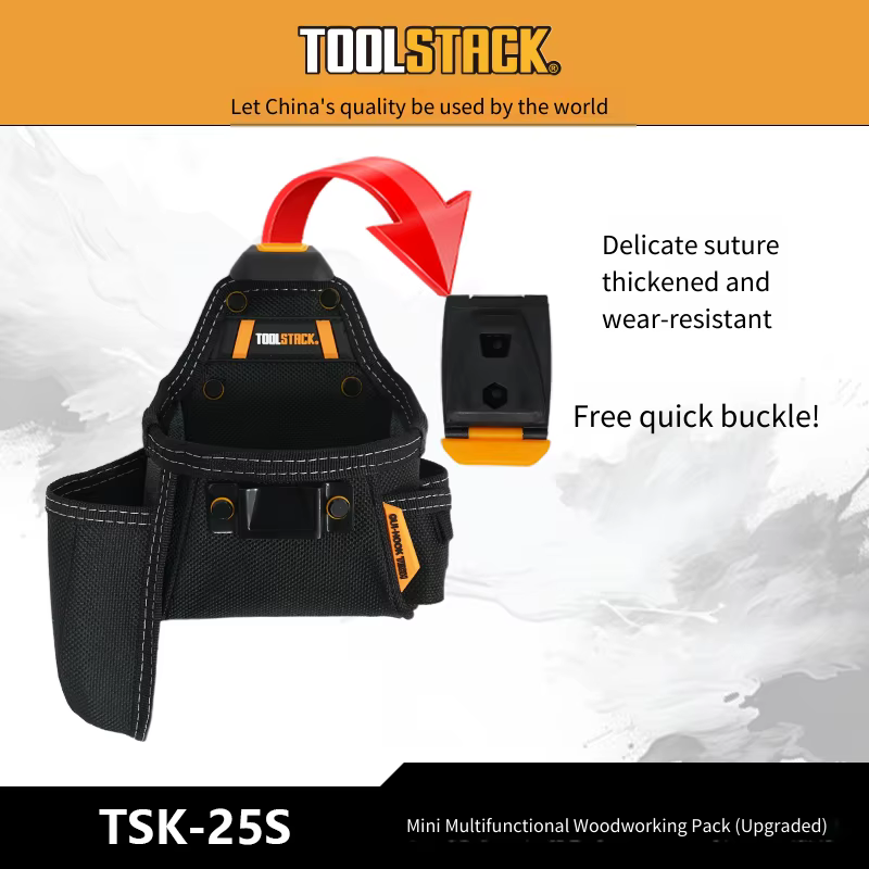TOOLSTACK TSK-25S Mini trousse à outils de charpentier, pochette à outils en tissu Oxford imperméabl