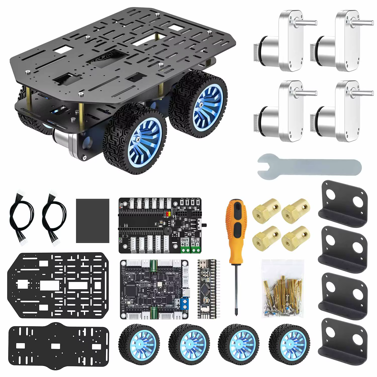 Mini châssis de voiture Robot intelligent, Kit en alliage d'aluminium à roues avec pneus en caoutcho