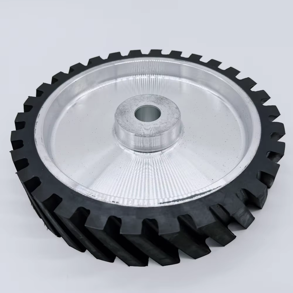 Roue de contact en caoutchouc rainurée 250*50*25/32mm pour ponceuse à bande et polisseuse, pour kit 