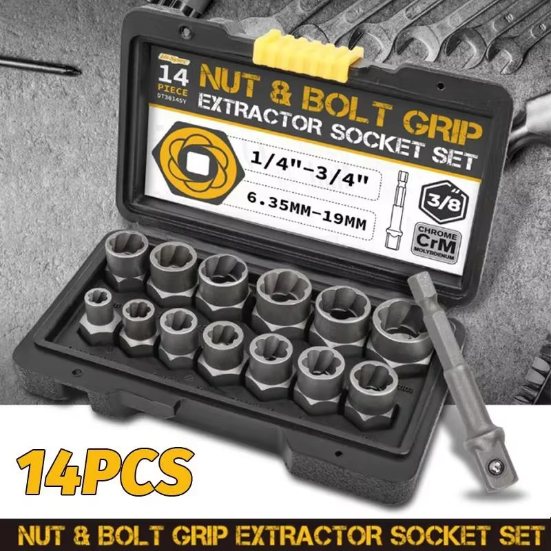 Extracteur de vis endommagé, 14 pièces, dissolvant d'écrou de boulon en acier cr-mo, Kit d'outils de