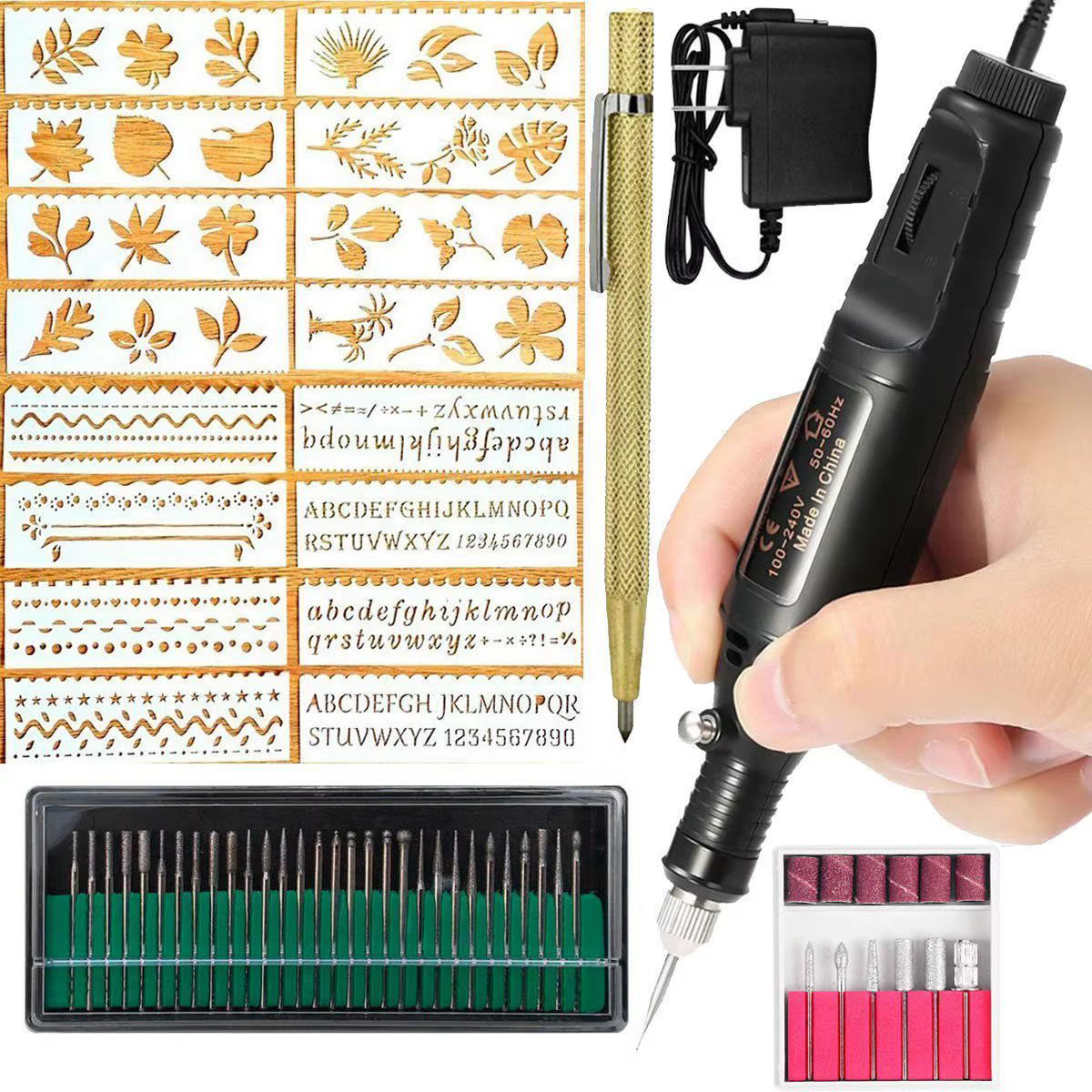 Stylo graveur électrique avec tête de polissage et graveur, kit d'outils de gravure, métal, verre, c