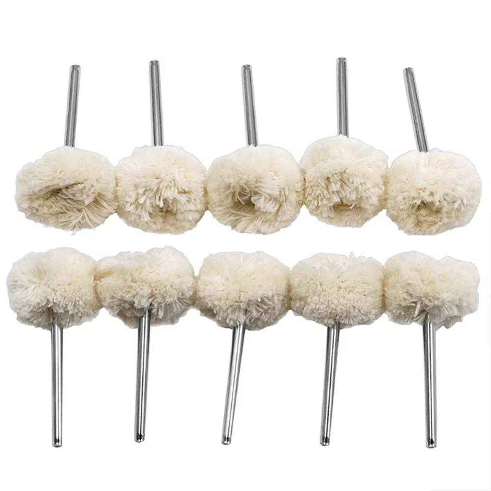STONEGO 10 pièces tête de polissage de roue en laine avec tige de 3mm pour le polissage de bijoux mé