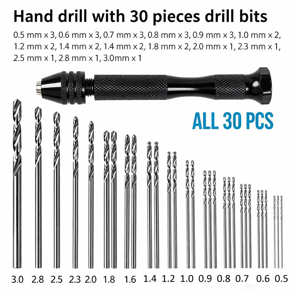 Mini perceuse manuelle avec 30 micro-embouts, outil de perçage manuel de précision pour bijoux, modé