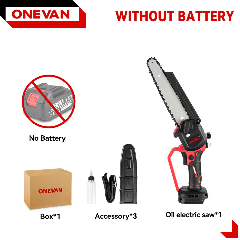 ONEVAN 8 pouces scie électrique sans brosse huileur automatique sans fil portable jardin bois taille