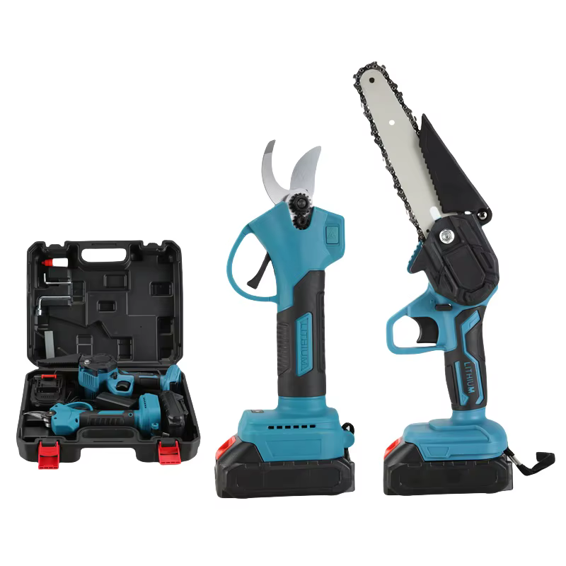 Ensemble d'outils de jardin 2 pièces, sécateur d'arbres sans fil rechargeable, cisailles de taille é