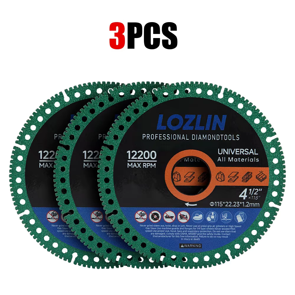 LOZLIN 3 pièces, disque de coupe diamanté de 4,5 pouces pour meuleuse d'angle, disque de meulage pro