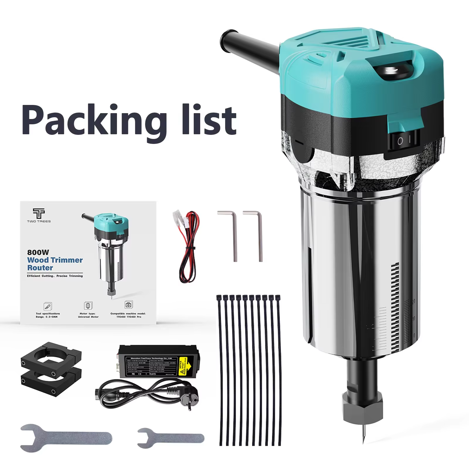 TWOTREES – broche de routeur à bois 800W, pour graveur TTC450, outil de routeur Compact avec étui, K