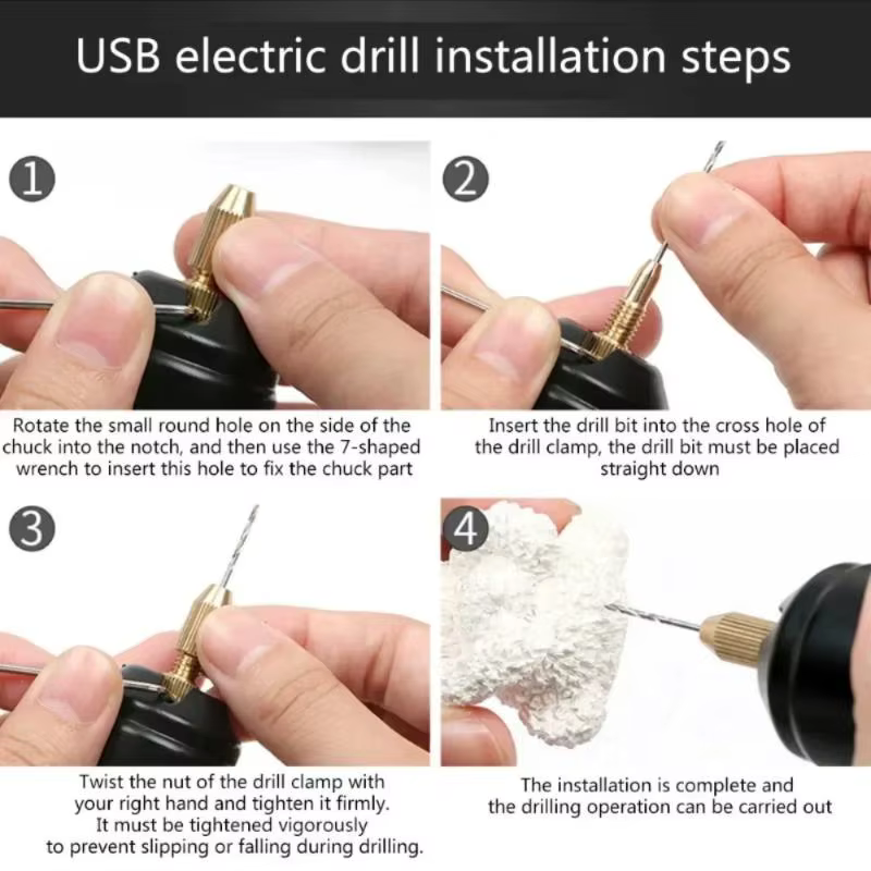Mini perceuse électrique USB DIY pour gravure, sculpture, polissage, bijoux de précision, artisanat 
