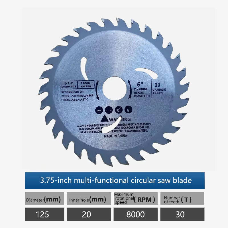 Lame de scie circulaire en carbure de tungstène pour le travail du bois, 125 mm (5 pouces), avec 30 