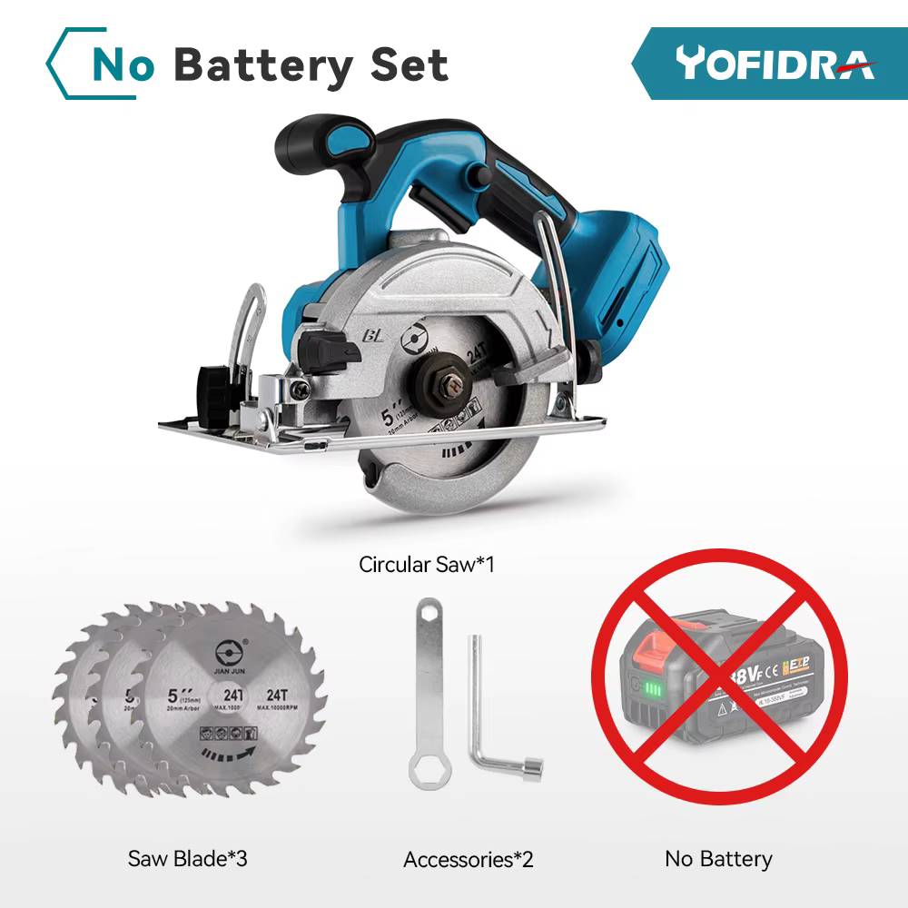 Scie circulaire électrique sans fil YOFIDRA 5 pouces 125 mm sans balais 0 °   à 45 °   Machine à déc