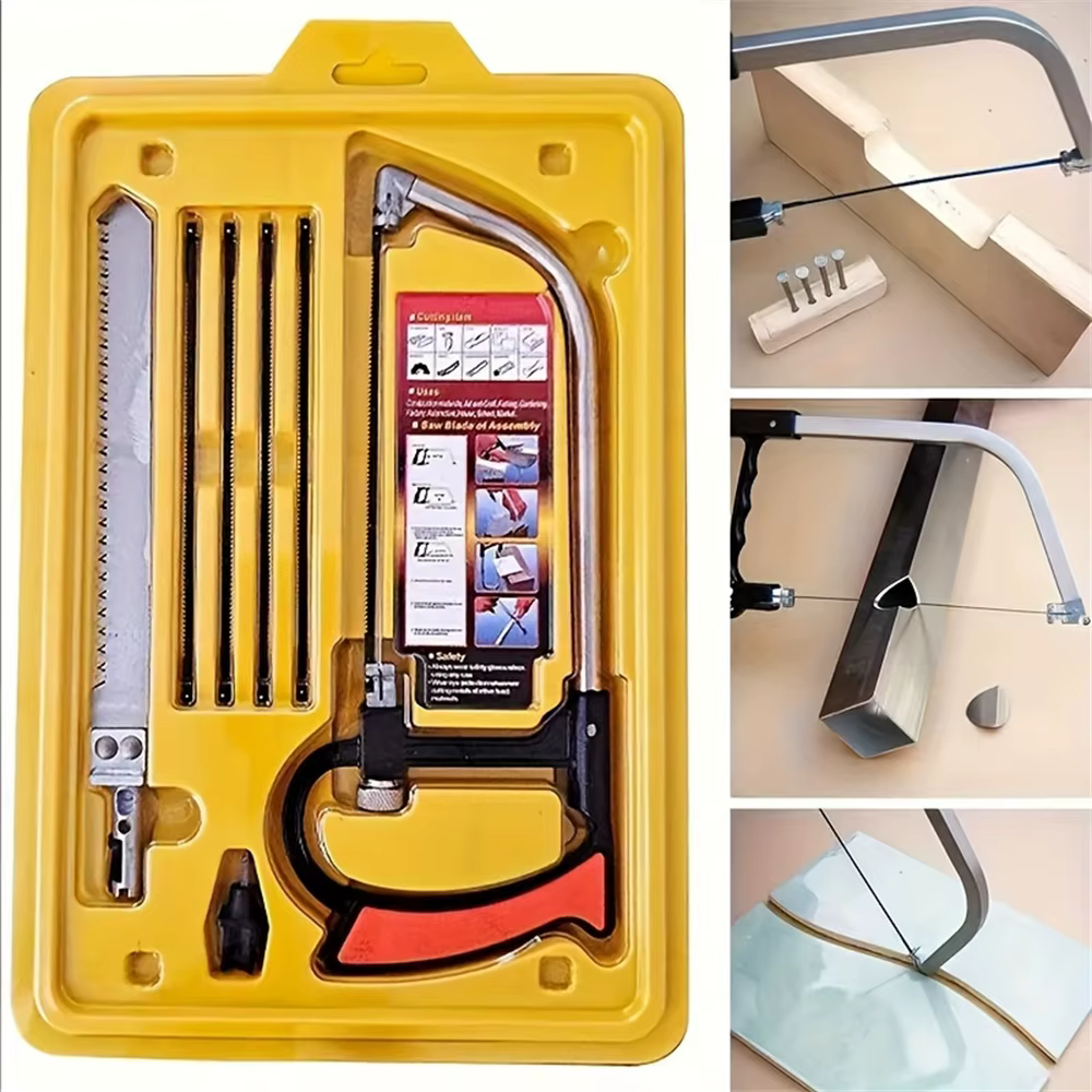 Jeu de scies à métaux 7 pièces, scie à main pour le travail du bois, avec 6 lames de scie en acier, 