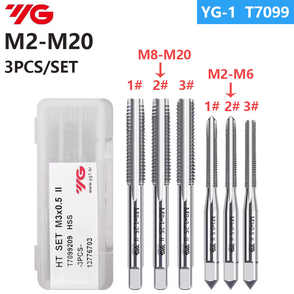 100% Original corée YG-1 T7099 haute qualité HSS main 1 #   2 #   3 #   Taraud 3 pièces/ensemble M3 