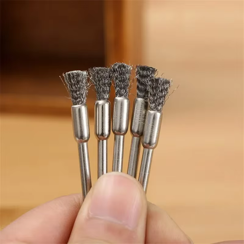5/10 pièces brosses à crayons en acier inoxydable monté fil roue mandrin ensemble Dremel accessoire 