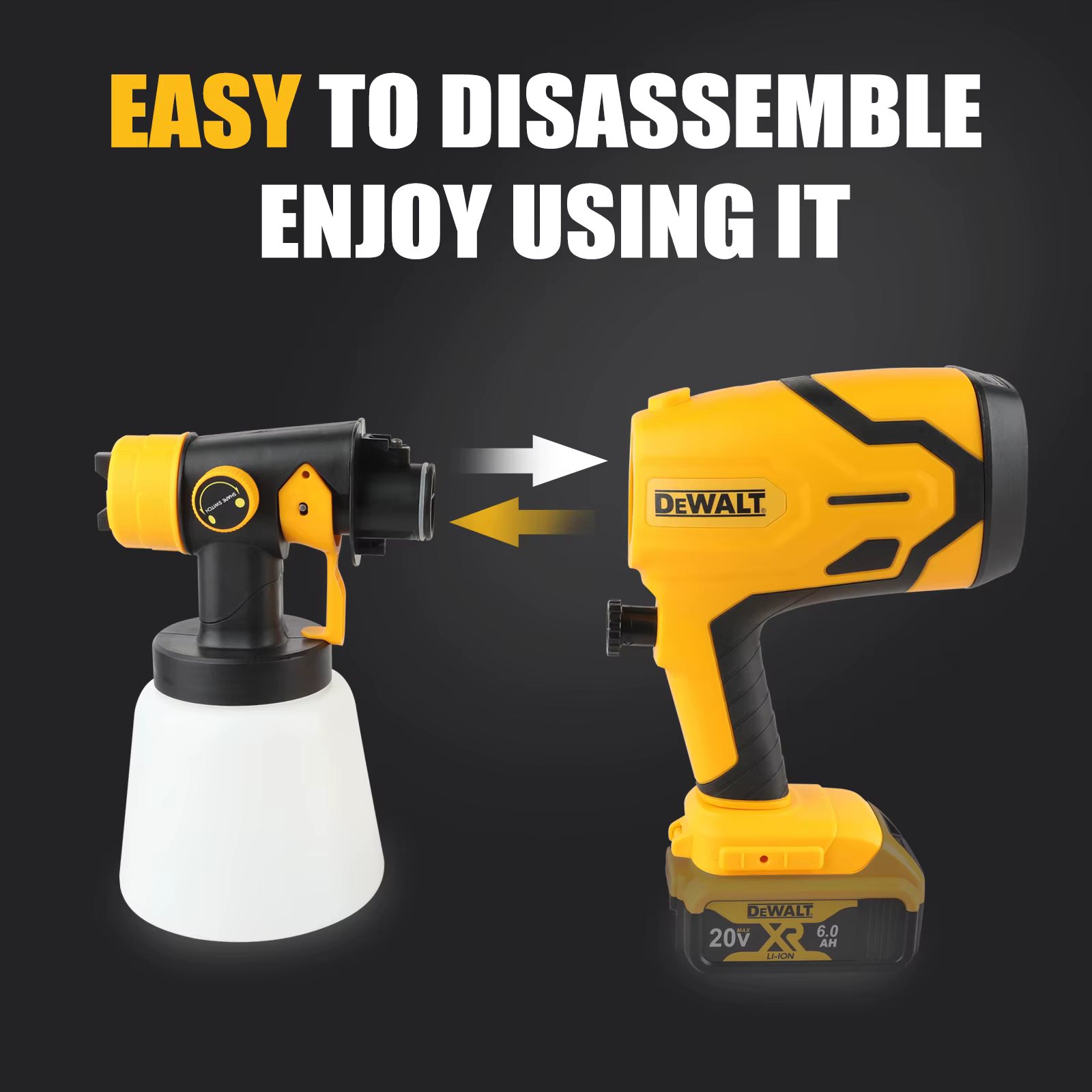 Pistolet de peinture sans fil DEWALT, 1000 ml, haute puissance pour la peinture automobile, des meub