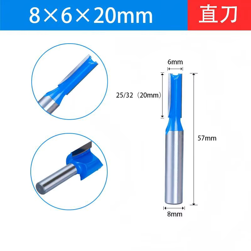 Fraise de charpentier à Double tranchant, tige bleue de 8mm, pour le bois, diamètre de coupe de 6 à
