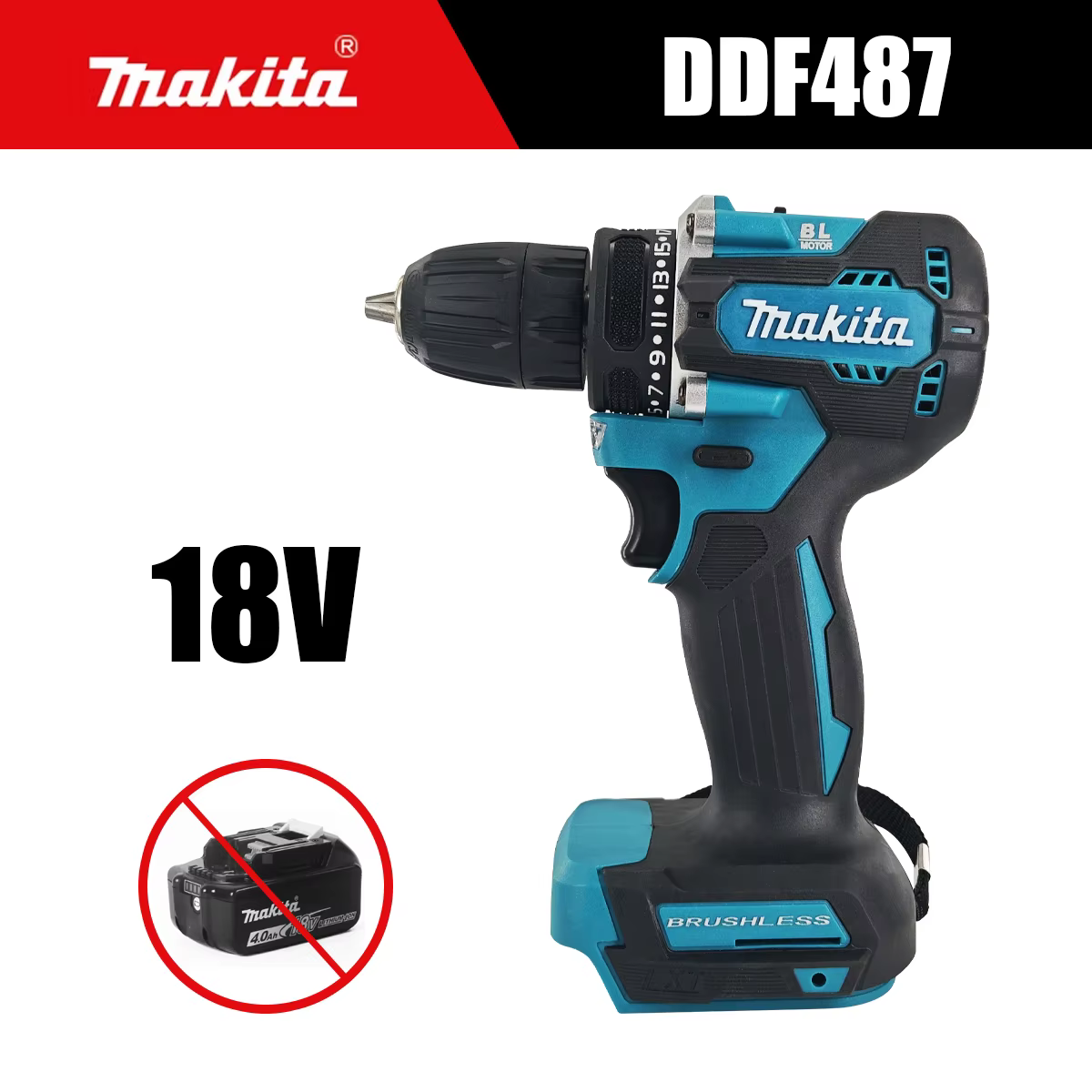 Perceuse-visseuse sans fil Makita DDF487 18V, visseuse à percussion électrique sans balais, outil él