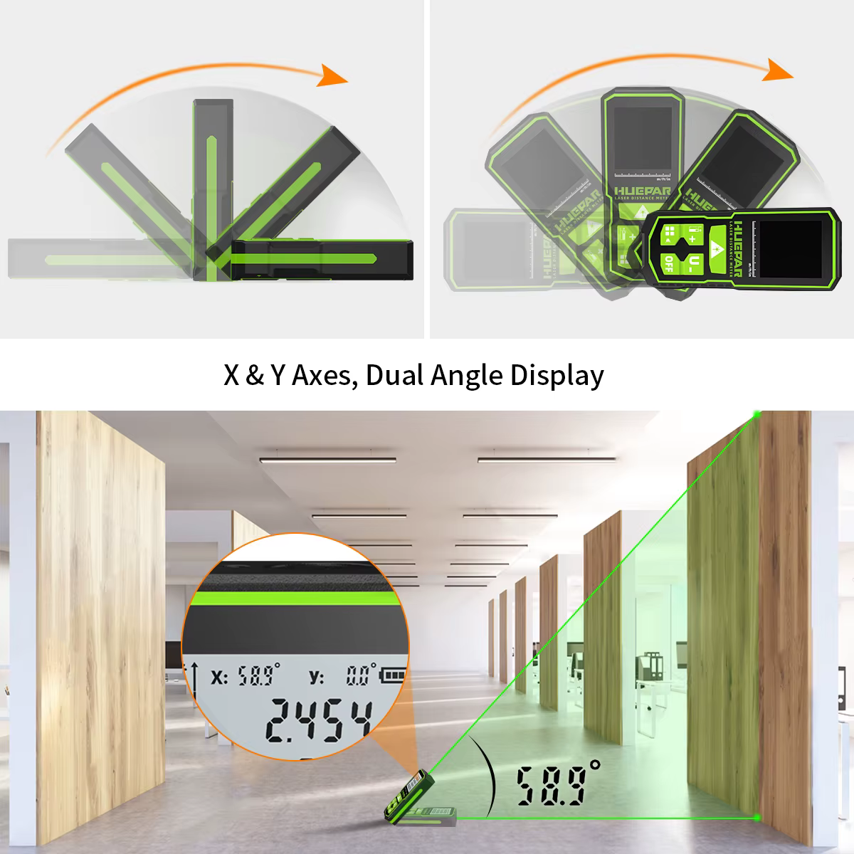 Huepar numérique vert Laser télémètre 60M 100M 120M Laser ruban à mesurer télémètre avec capteur d'a