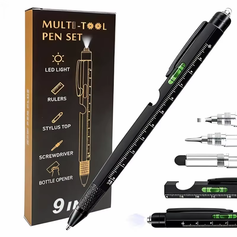 Stylo à outils multi-outils 9 en 1, stylo règle LED, Gadgets d'outils frais, cadeau d'anniversaire, 