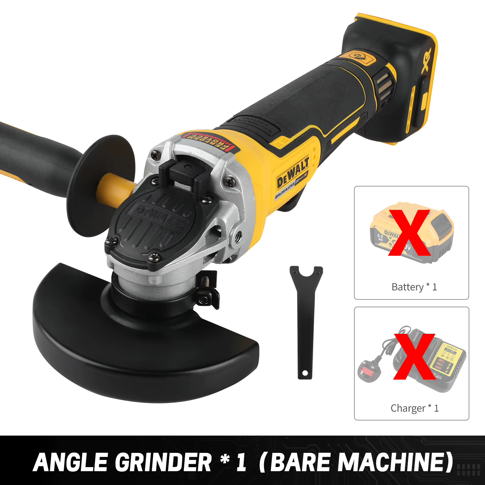 Meuleuse d'angle sans fil DEWALT 20V, 125 mm, 10000 tr/min, 680 W, avec verrouillage de sécurité et 