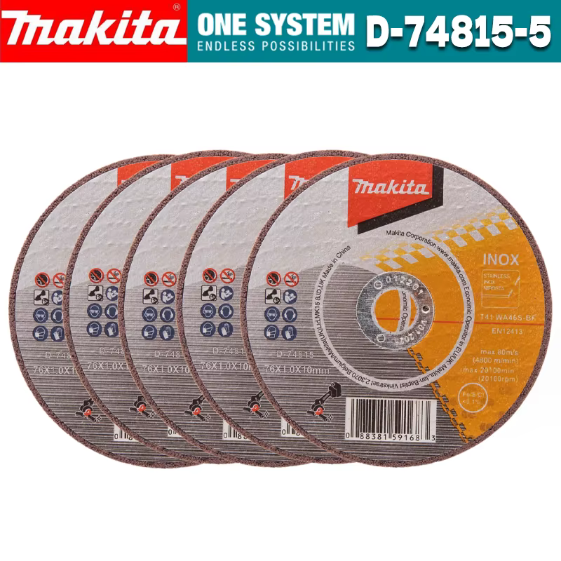 MAKITA Roue à tronçonner D-74815-5 76x10mm en acier inoxydable 5 pièces WA60T Scie à lame électrique