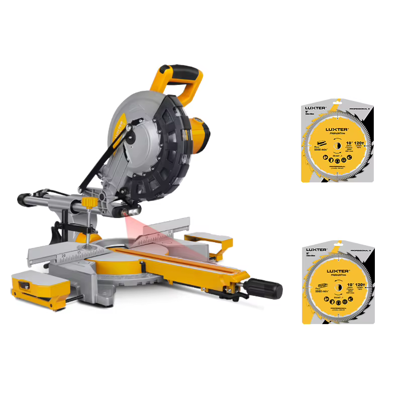 Scie à onglets coulissante 254 mm 2400 W + 1 lame de 255 mm 120 dents pour la coupe du bois + 1 lame