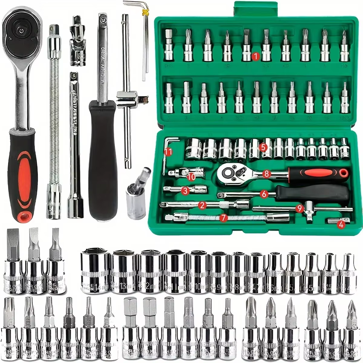 Jeu de douilles d'entraînement 46 pièces, jeu de clés à cliquet de 1/4 pouces, Kits d'outils mécaniq