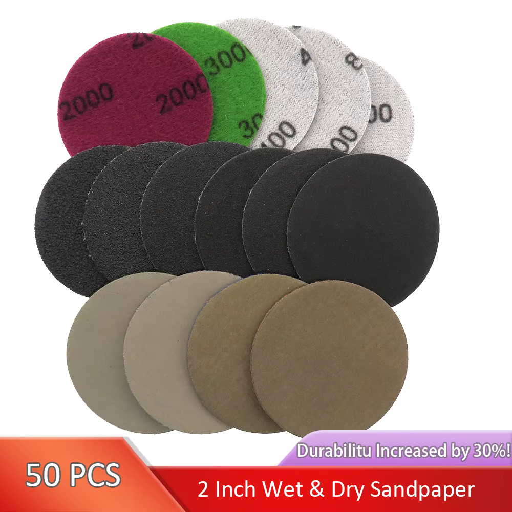 Papier de verre sec et humide, 50 pièces, 2 pouces, 50mm, outils abrasifs, disque de ponçage, access