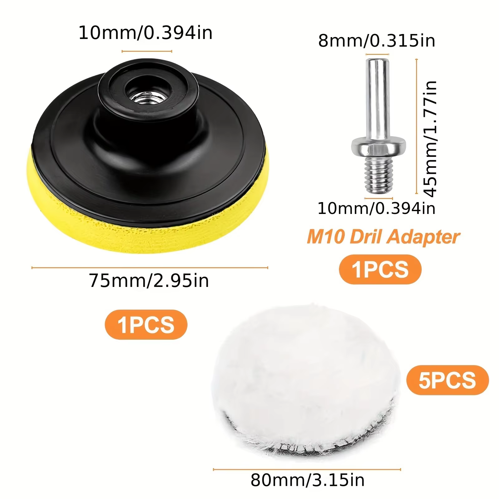 Kit de tampons de polissage pour voiture, 7 pièces, 3 pouces, avec adaptateur de perceuse M10, pour 