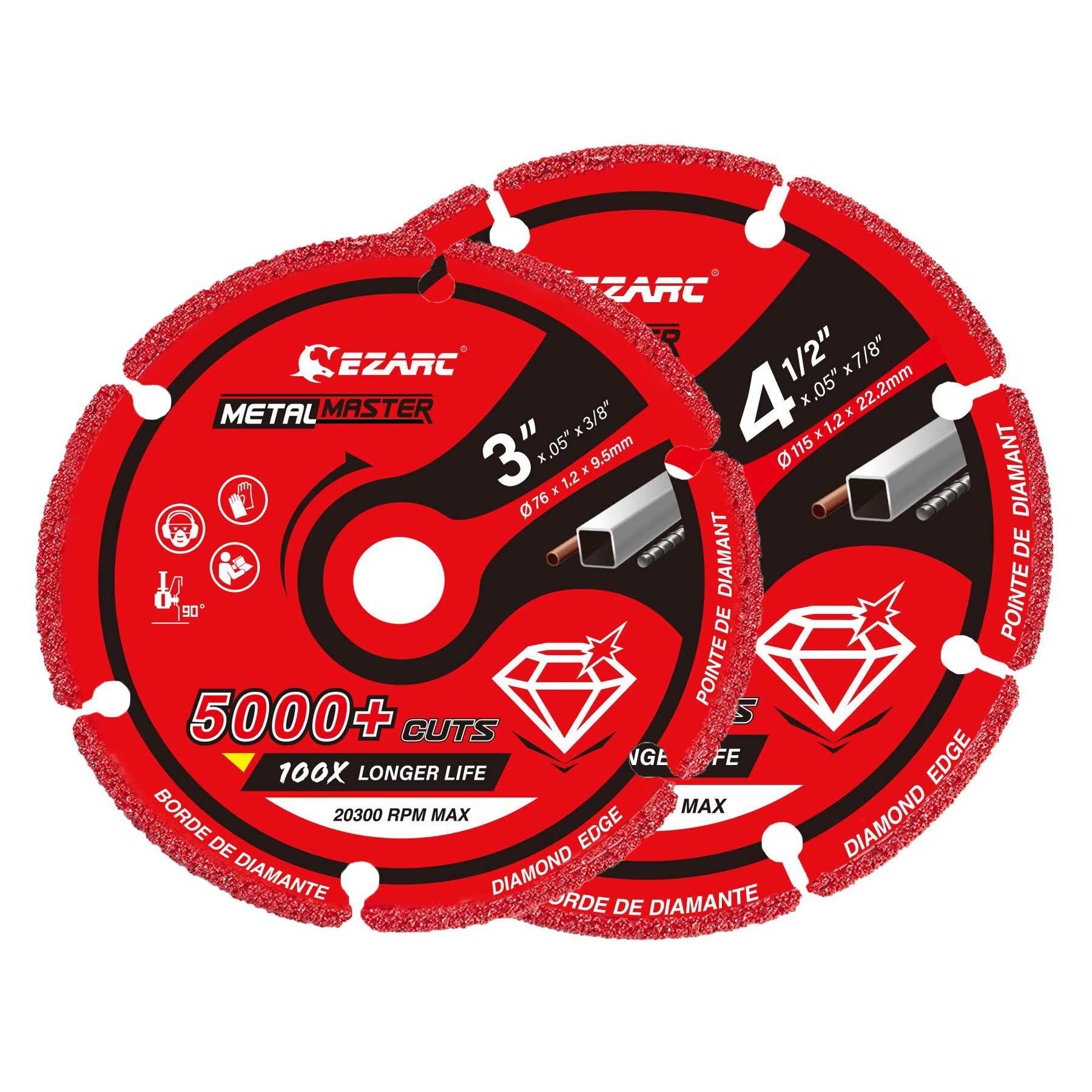 Disque de découpe diamanté EZARC 3x3/8 pouces et 4-1/2x7/8 pouces pour métal, disque de coupe avec p