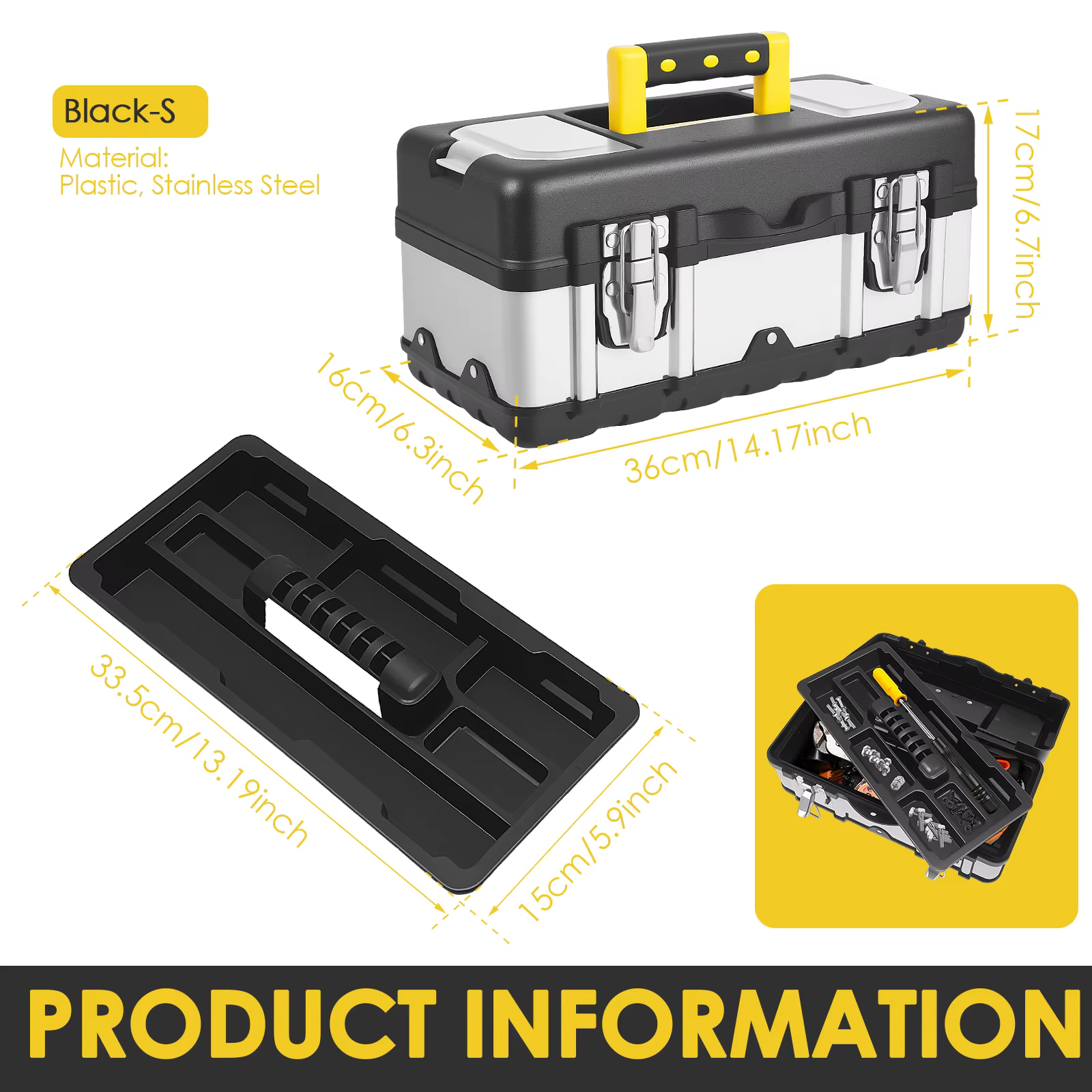 Boîte à outils Portable, mallette de rangement d'outils en plastique et acier inoxydable robuste ave