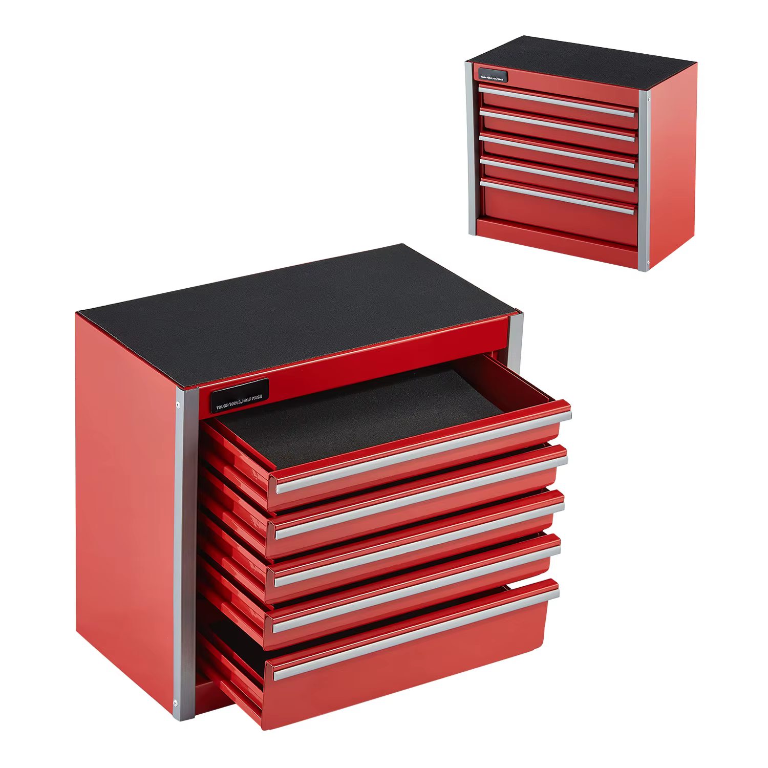 SucceBuy Boîte à outils en métal à 5 tiroirs de 8,6 pouces, petite coffre à outils portable rouge/no