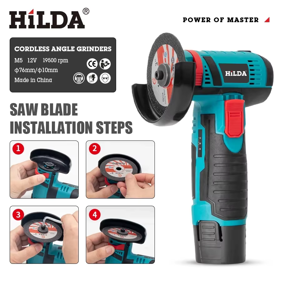 HILDA – Mini meuleuse d'angle Miniature Rechargeable 12V, avec lame de coupe à batterie, meuleuse de