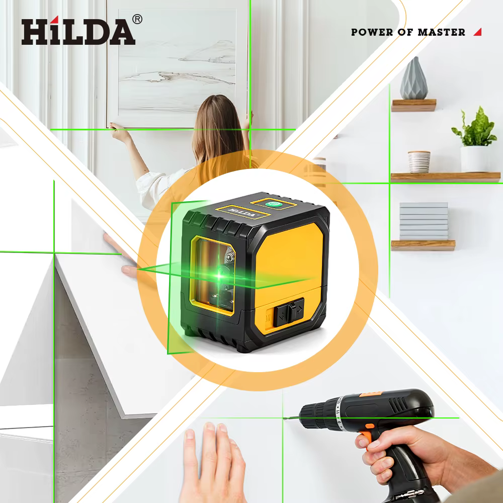 HILDA niveau Laser vert 2 lignes lignes transversales auto-nivelantes, chargement USB de taille Mini