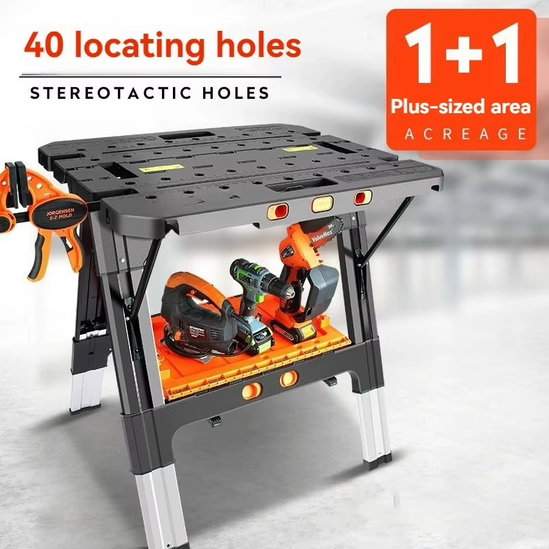 Pour établi et cheval de scie pliant multifonctionnel pour le travail du bois, table de travail port