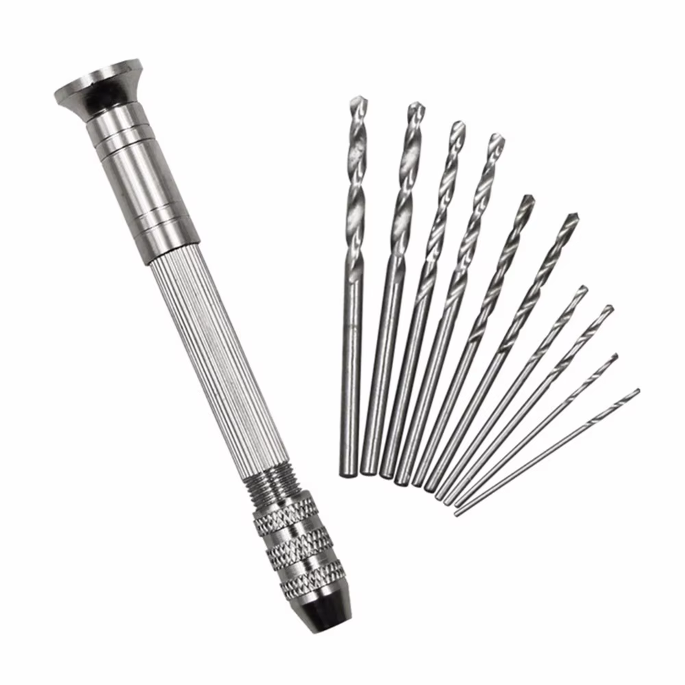 Mini perceuse à main en aluminium de haute qualité, avec mandrin sans clé + 10 forets hélicoïdaux, o
